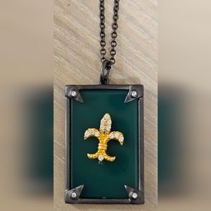 FREIDA ROTHMAN STERLING SILVER OXIDIZED BLACK GEMSTONE FLEUR-DE-LIS CRYSTAL $275